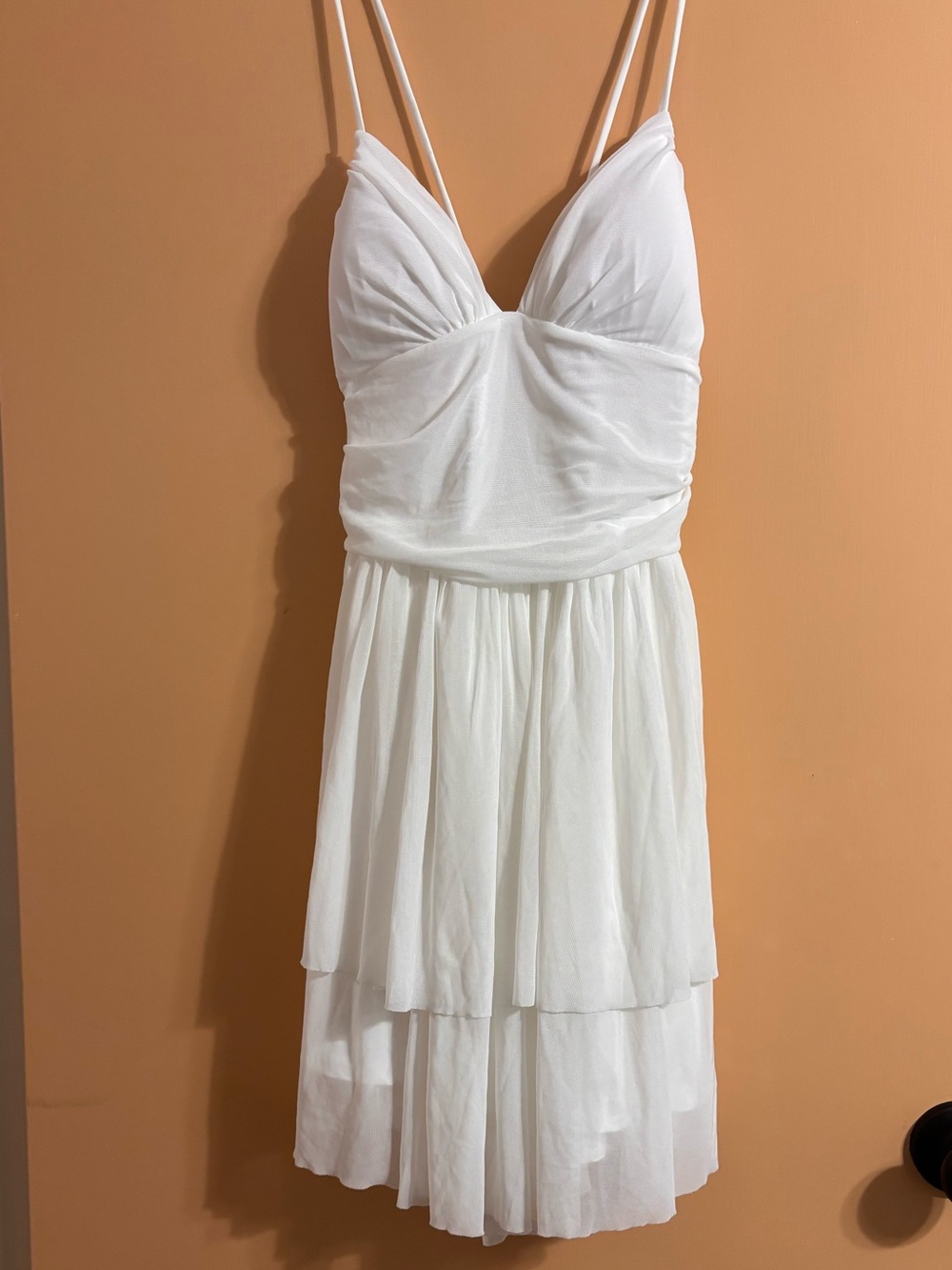 HALARA White Double-Tier Spaghetti-Strap Mini Dress